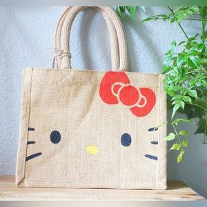 NWT Hello Kitty Sanrio Jute Small Tote Lunch Bag